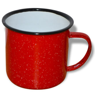 Cup red enameled metal speckled