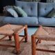 4 chairs and stools, brutalist art, straw and wood