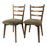 Paire de chaises vintage bois dossier barreaux, assise tissu, style 60s