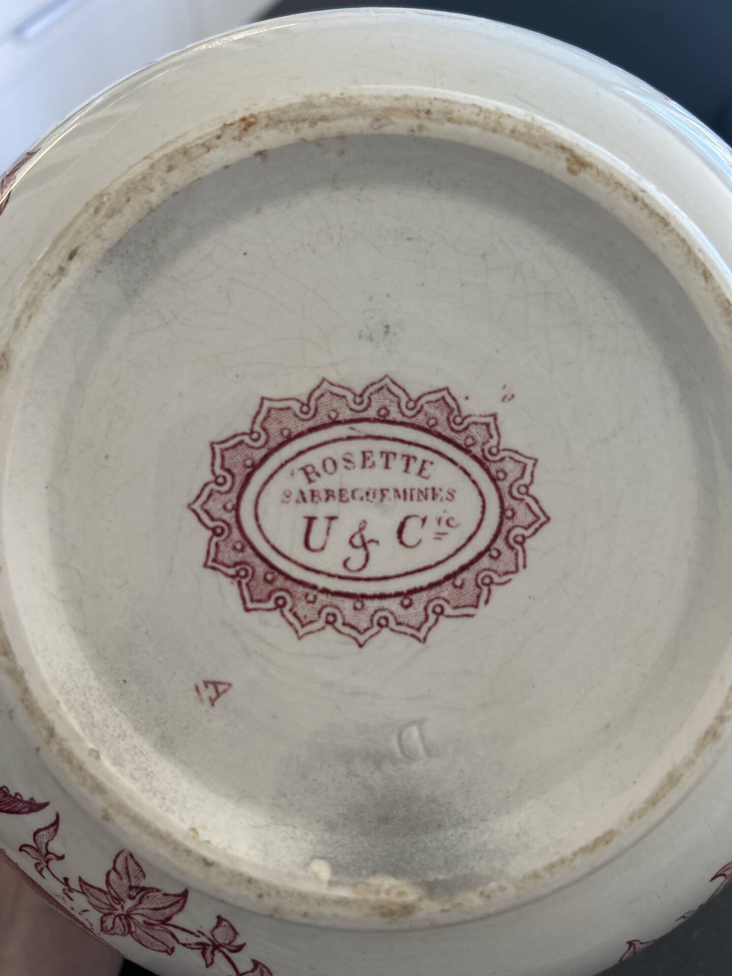 Antique Broc Sarreguemines U&Cie "Rosette" + matching piece – around 1910