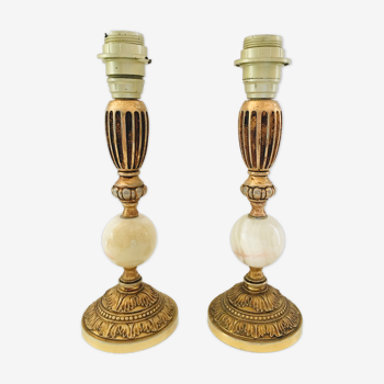 Set of 2 feet of marble brass lamp