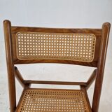 Set of 2 Italian Folding Chairs with Wicker, 1980's