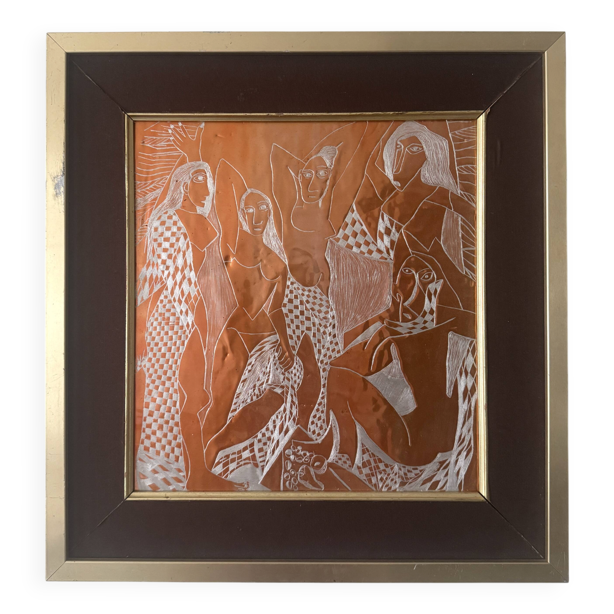 Cubist table copper engraving