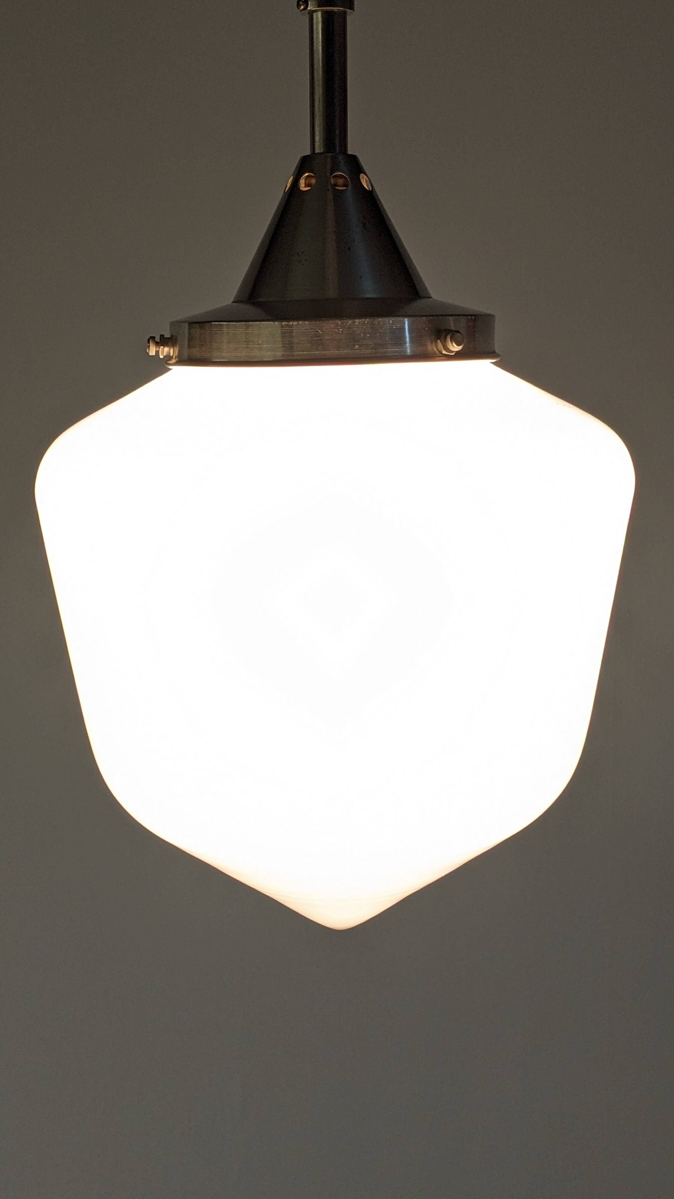 XL Art Deco suspension in white opaline, France circa 1920