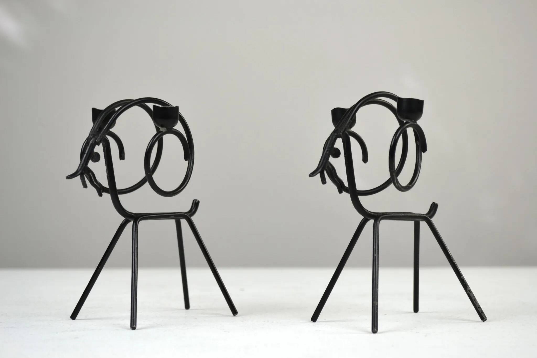 Pair of Black Metal Goat Candleholders — Gunnar Ander for Ystad-Metall, Sweden, 1960s