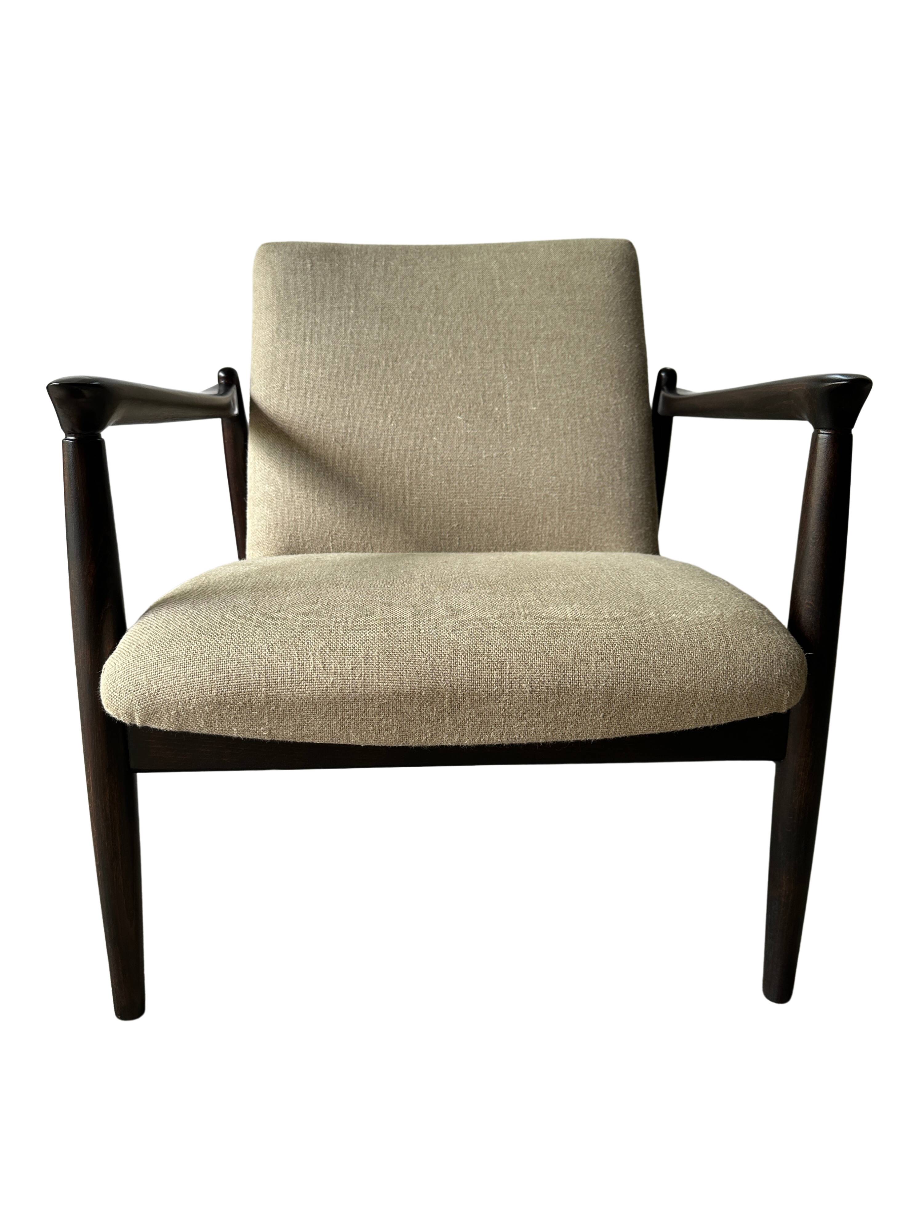 Pair of vintage GFM-64 pure linen armchairs by Edmund Homa, 1960s