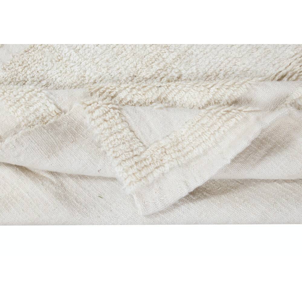 Vintage Minimalist Hand Knotted Turkish Tulu Accent Rug Made of Natural Beige Wool