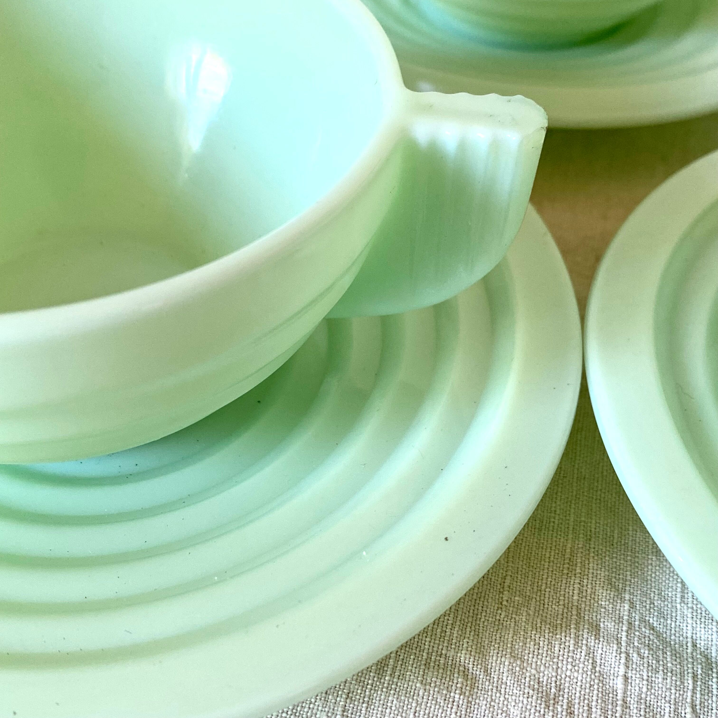 Art Deco cups in green opaline