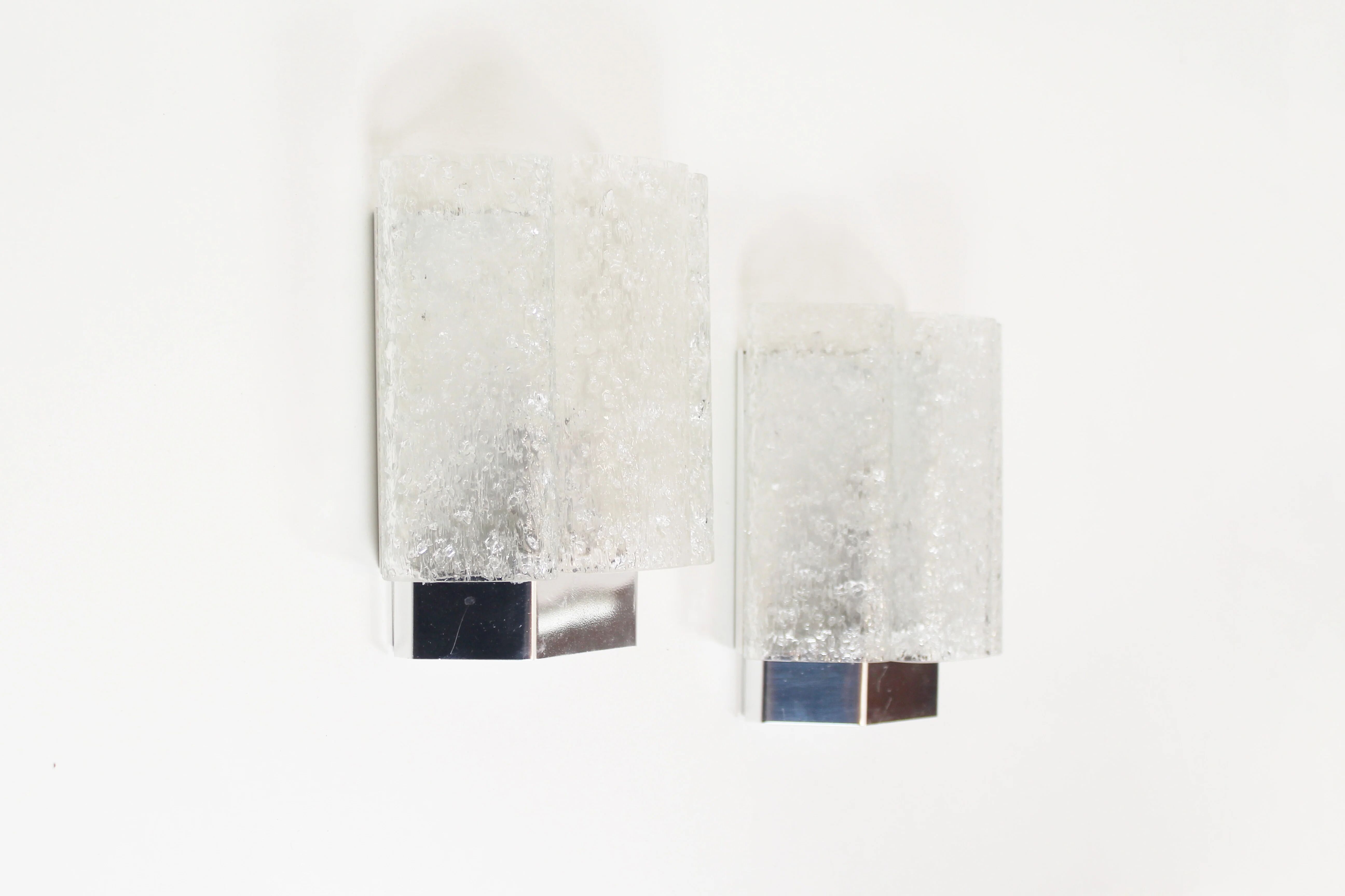 Pair of 'ice glass' wall lamps by Doria Leuchten