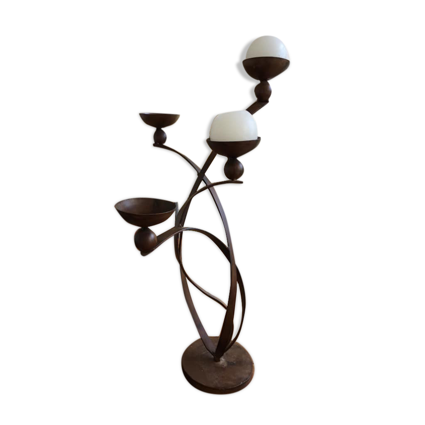 Chandelier 4 metal branches "rusted effect"