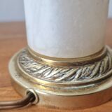 Neo-Empire style table lamp in alabaster and brass - V-shaped tulip shade