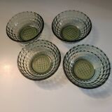 Set of 4 smoked green molded glass bowls - 1970s