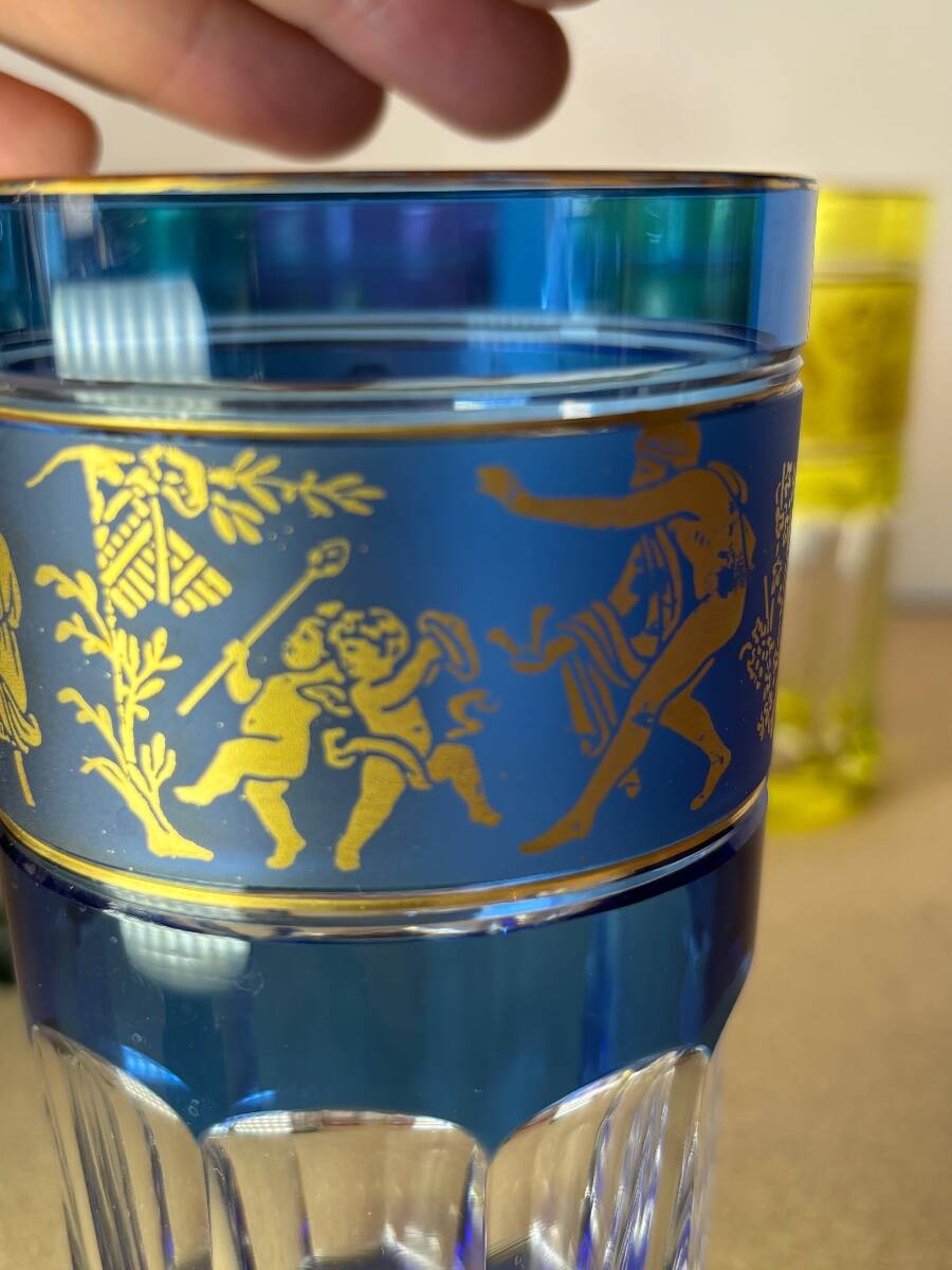 Set of 5 Val Saint Lambert Crystal Glasses Renaissance Style H14cm