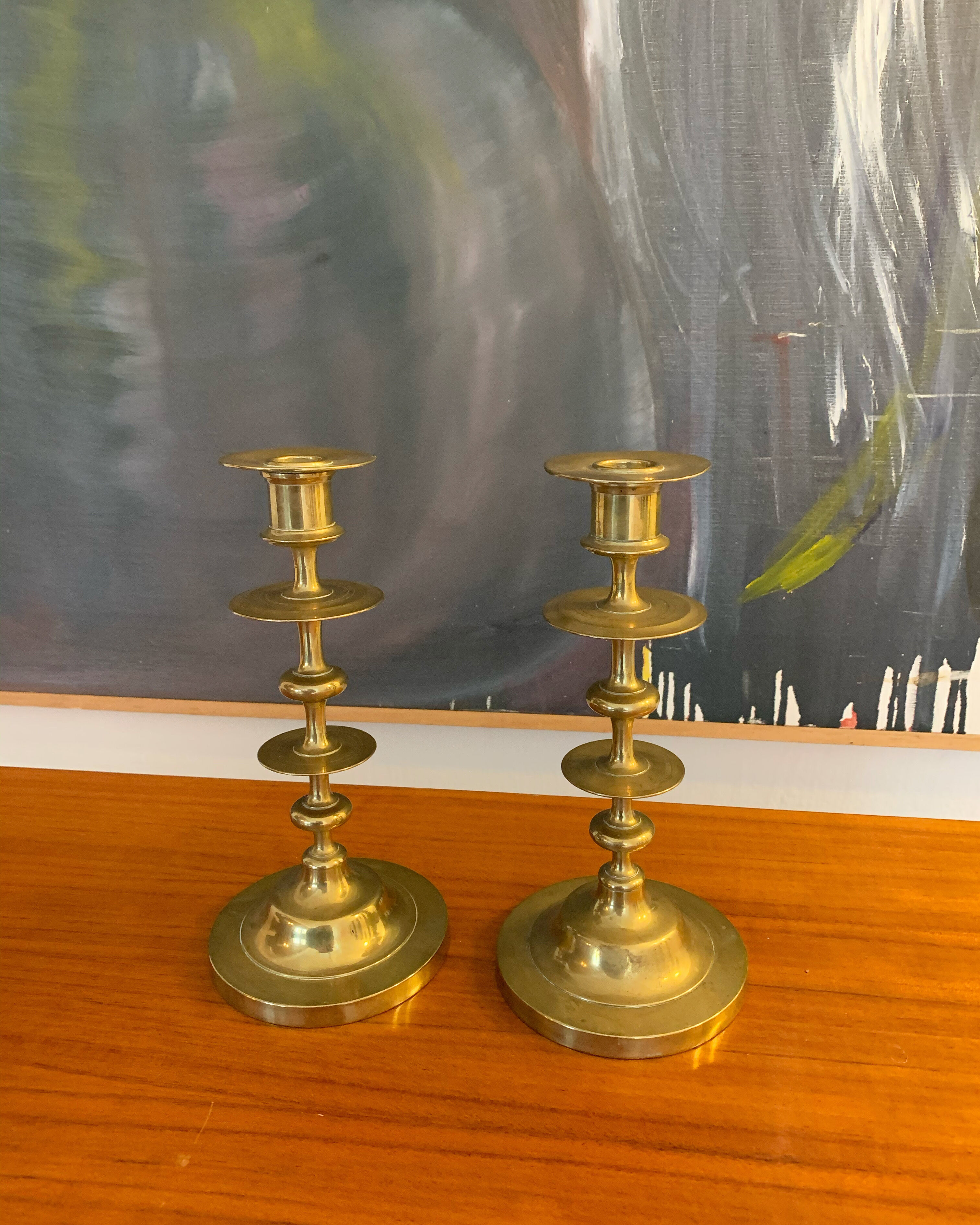 Pair vintage candlesticks solid brass