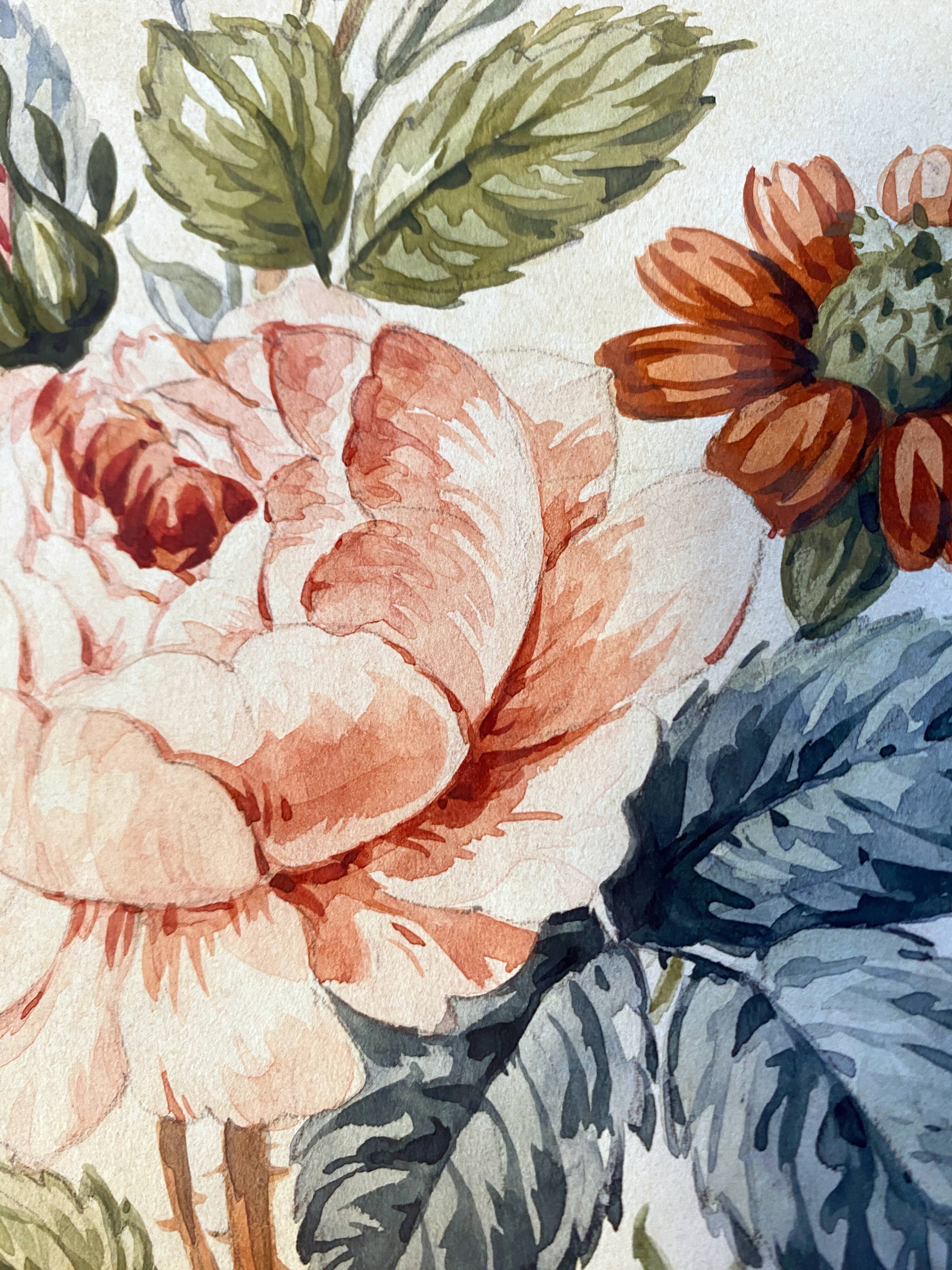 Pair of watercolors "Studies of roses" XIX°