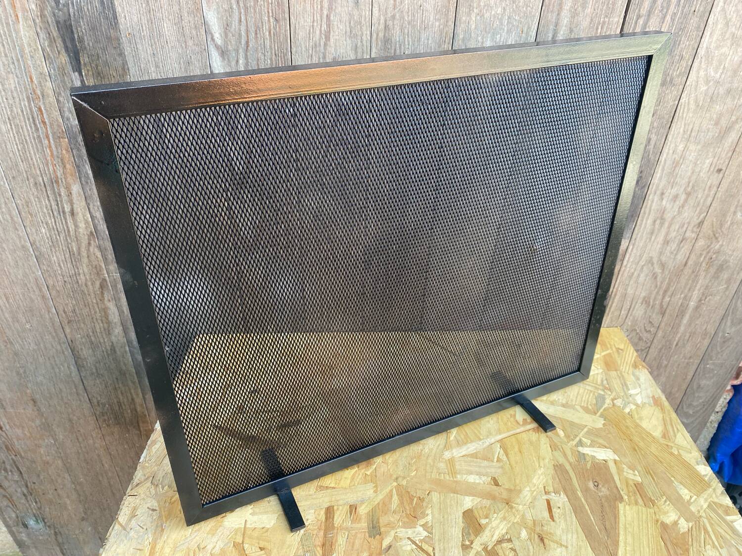 Fireplace Screen Antique Black Metal Perforated Grille Vintage