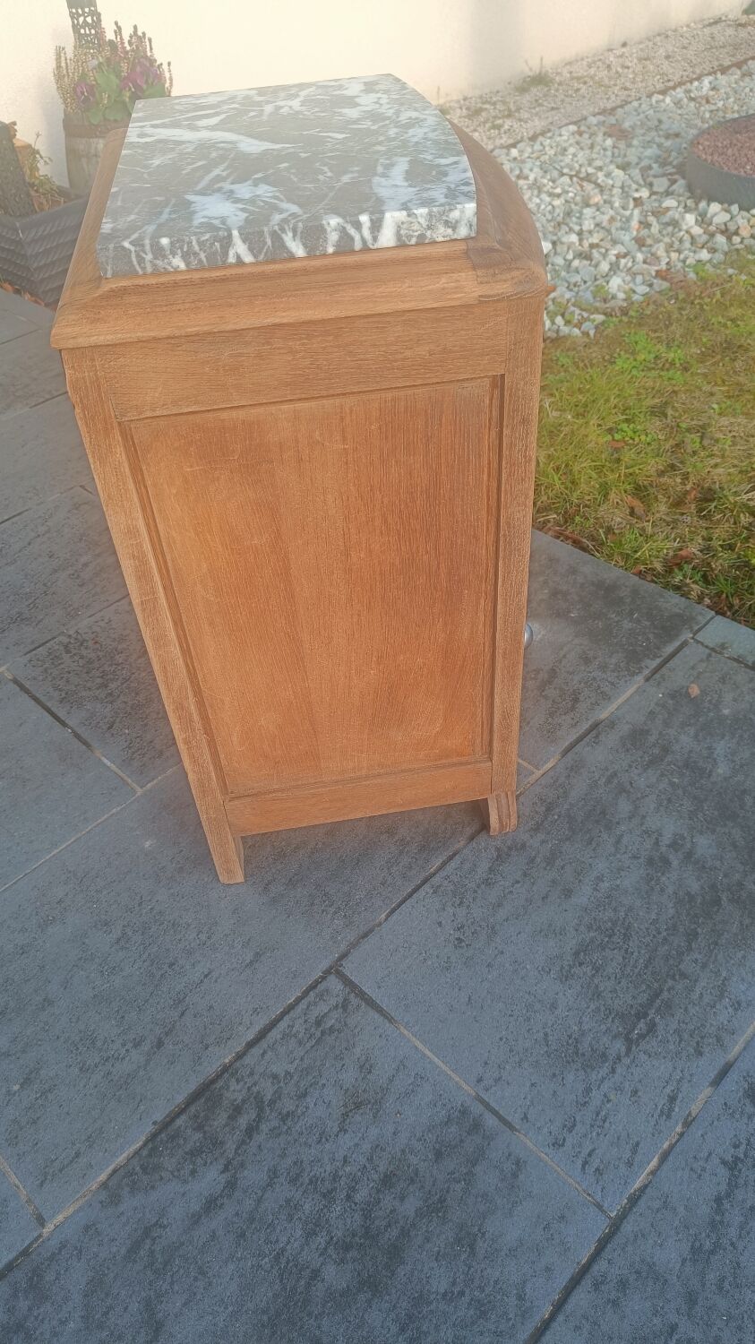Solid oak bedside table with marble