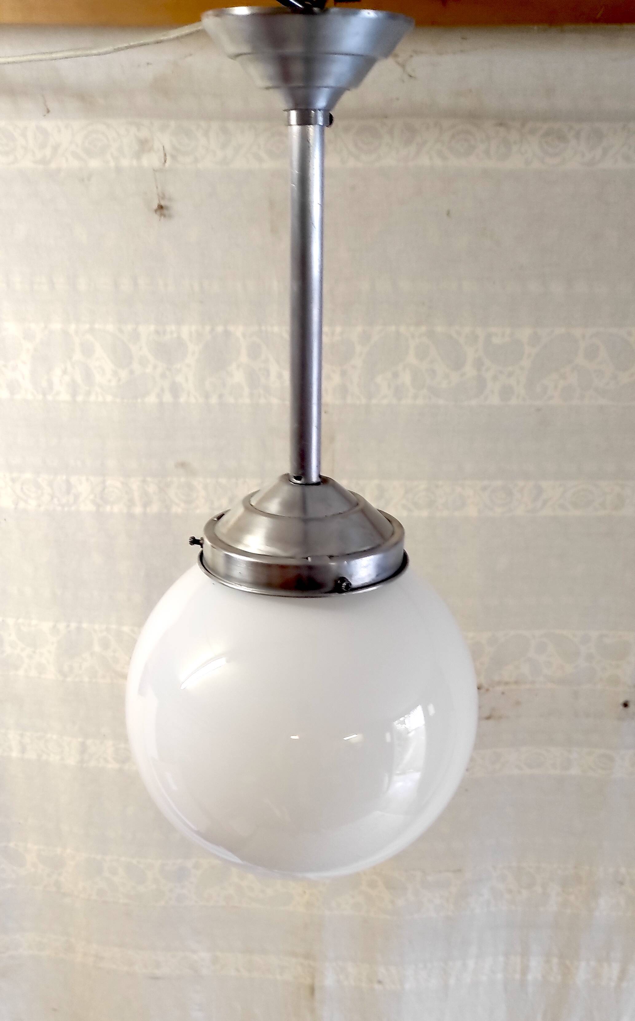 Opaline globe pendant light - mid-20th century