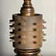 Brutalist wood turned and cast iron large table lamp, 1960s