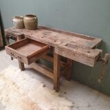 Old wooden workbench sidetable