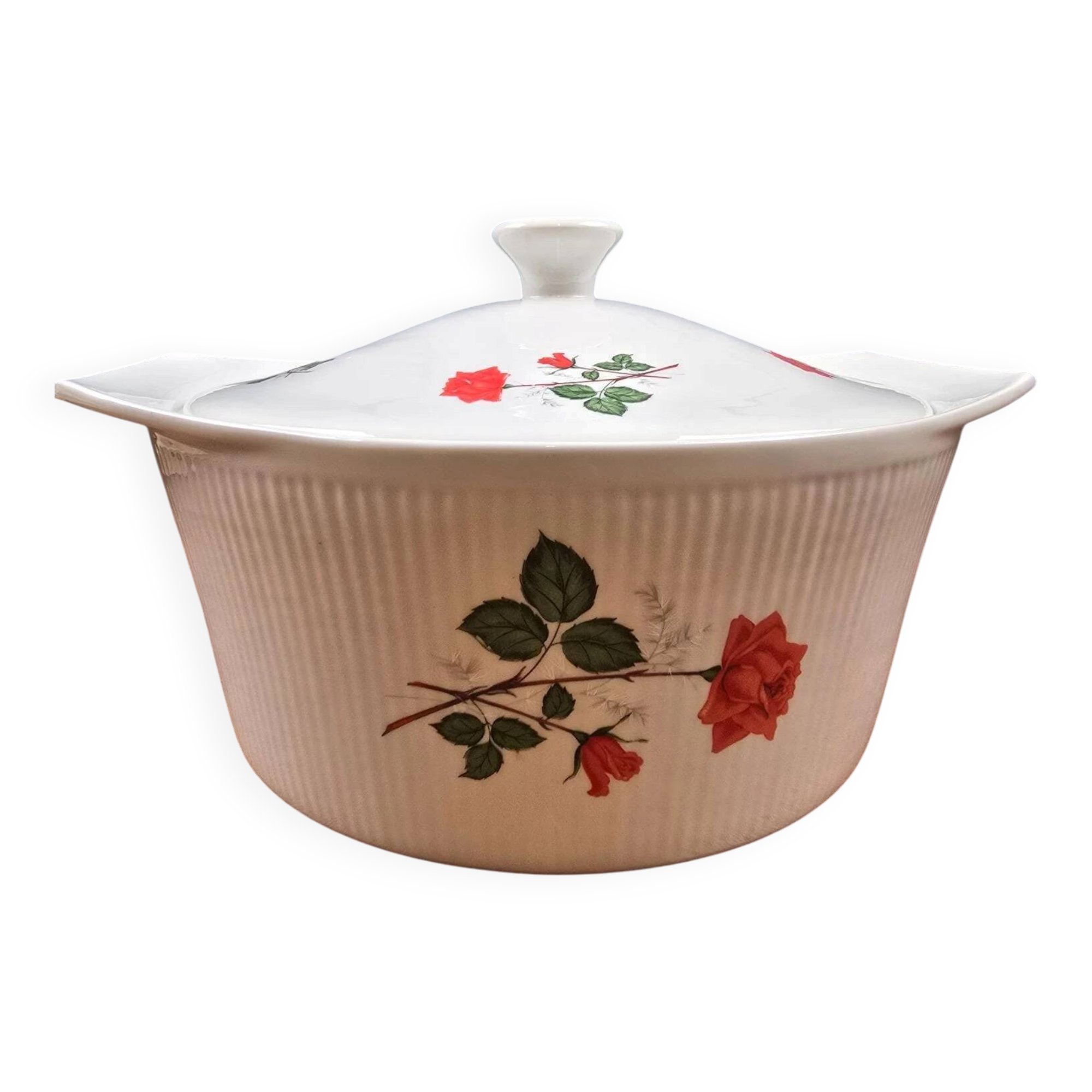 Vintage Digoin fireproof porcelain casserole – Red rose decoration
