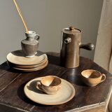 Set of 6 vintage brown stoneware dessert plates D21