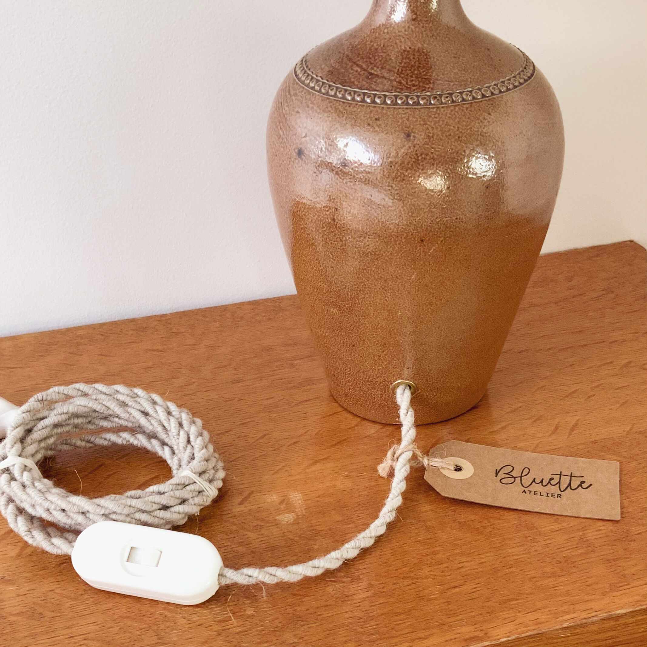 Stoneware and woven jute lamp