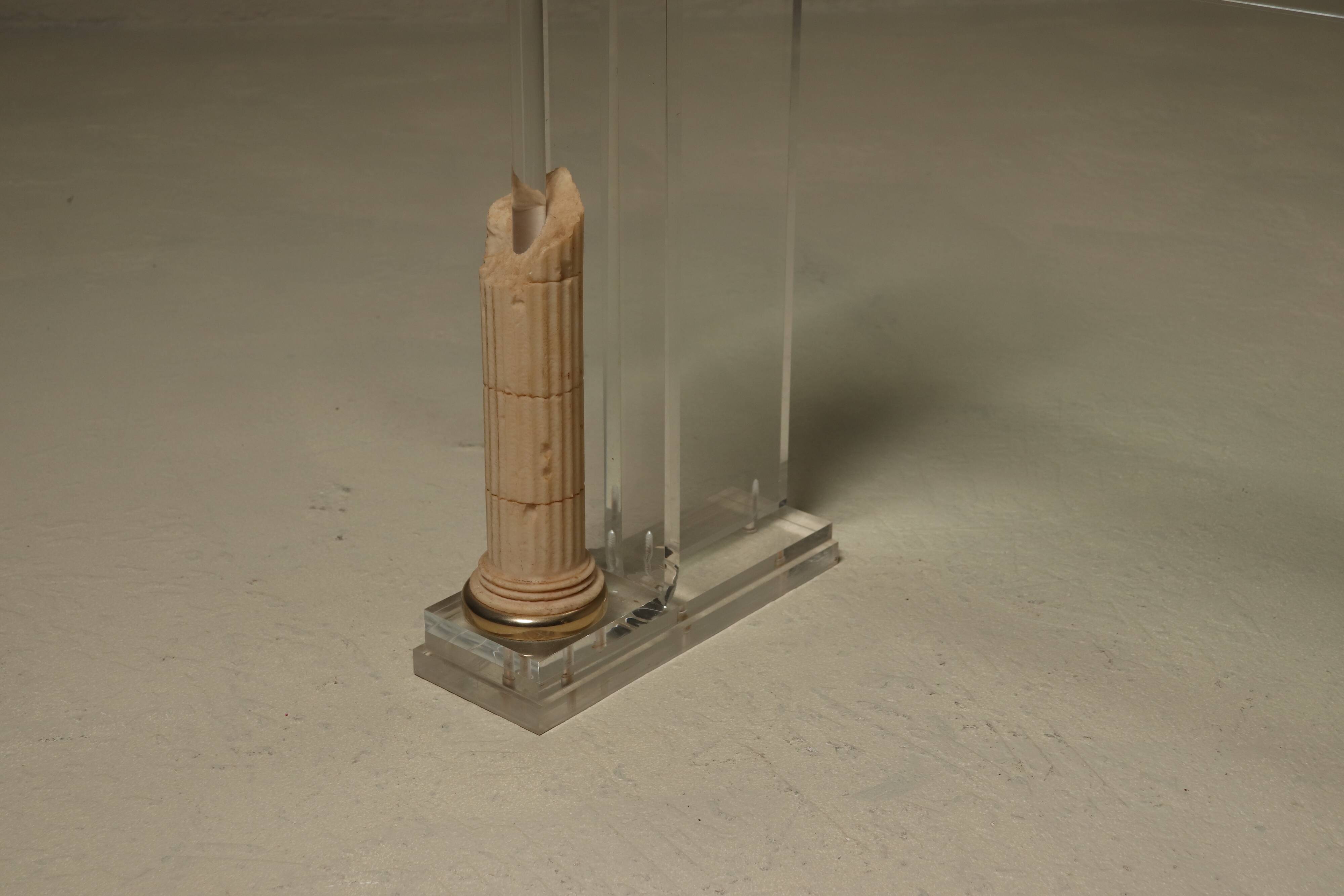 Italian Modern Plexiglass Console Table with Roman Column Details 1980s