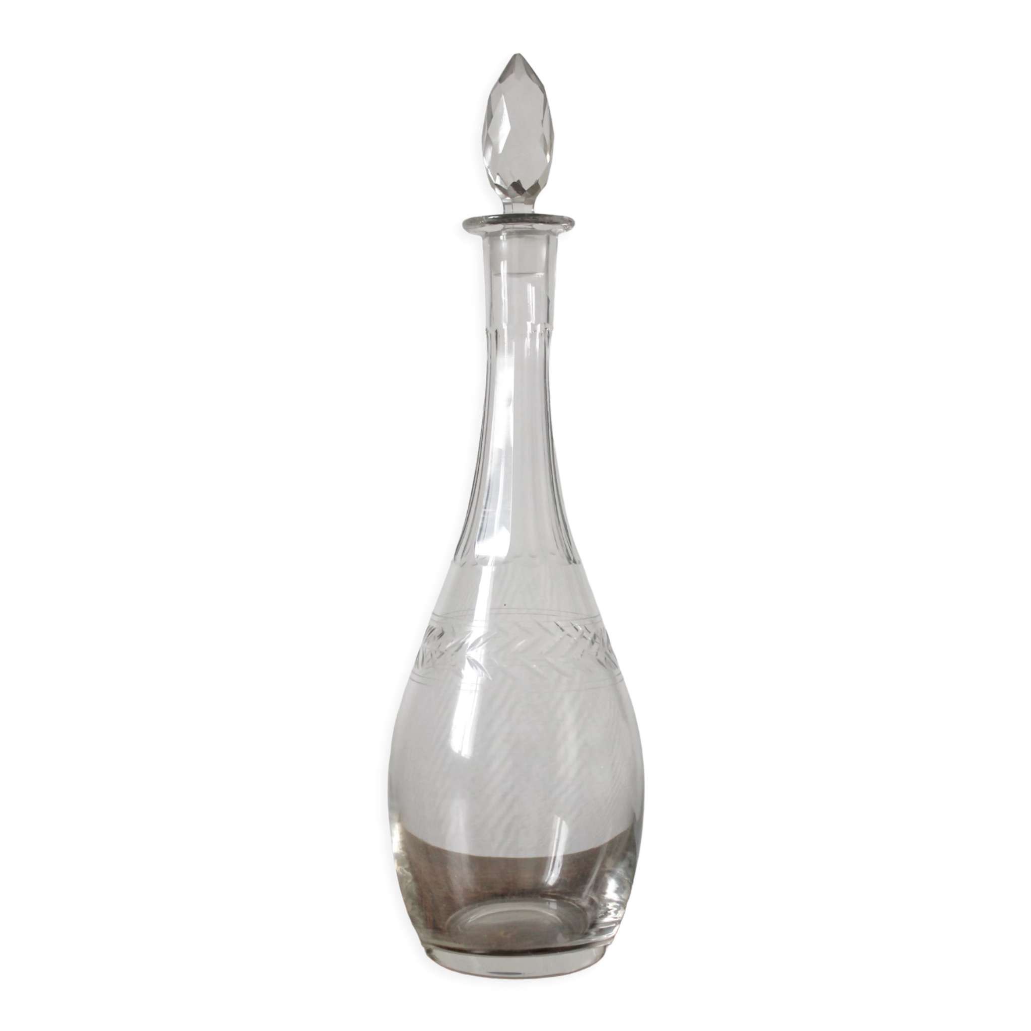 Antique crystal carafe engraved with a laurel leaf frieze