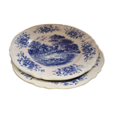 Set de 2 grands plats 1 creux avec 1 plat.Sarreguemines, modéle Romantic. Décor bleu.