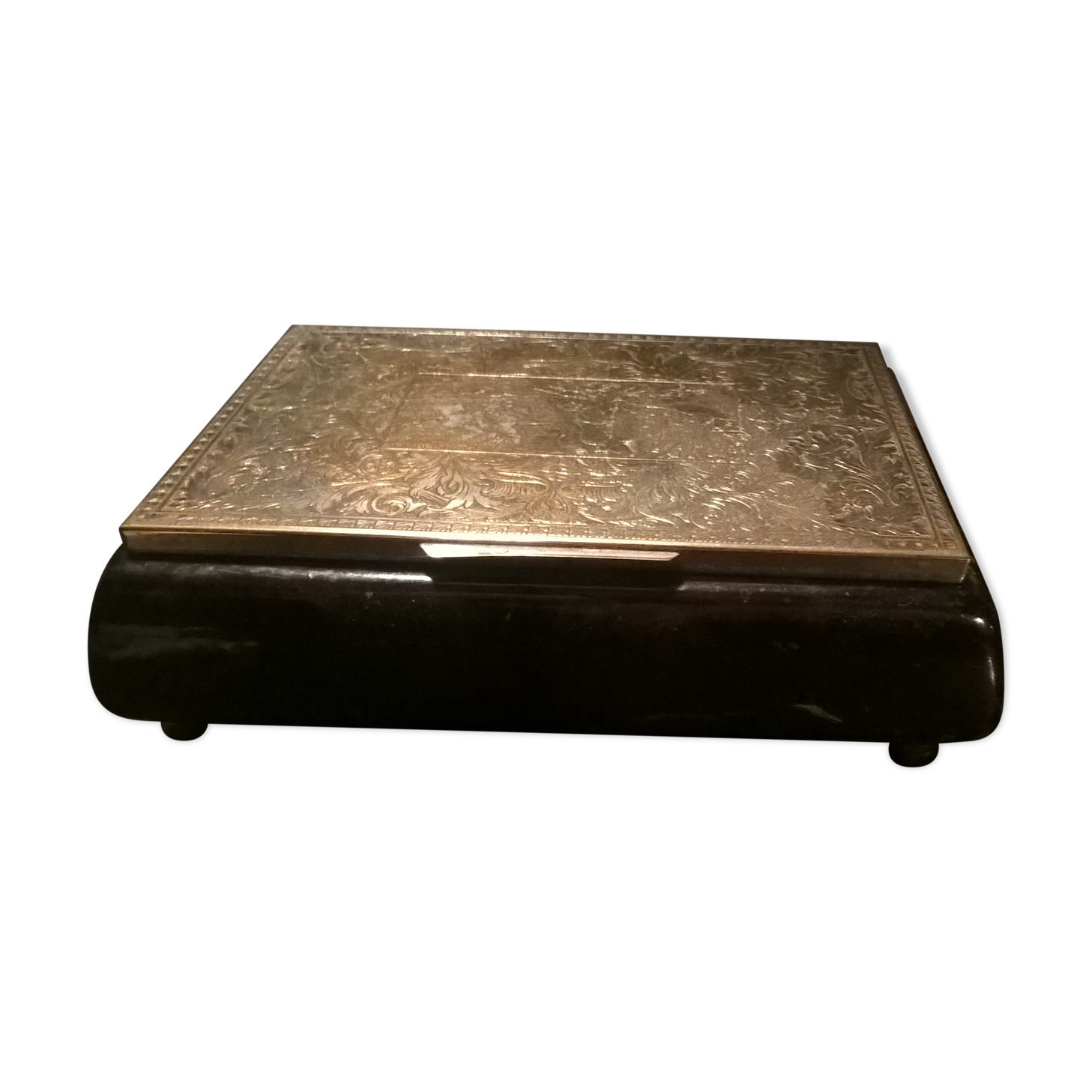 Black and silver lacquered wood jewelry box 60s