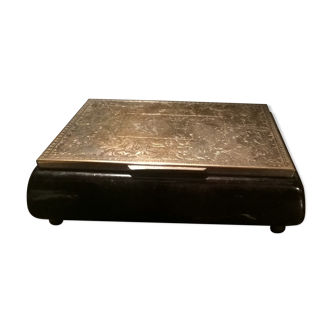 Black and silver lacquered wood jewelry box 60s