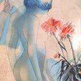 Original signed lithograph ‘’Nude with Dahlias’’ by Jean Baptiste Valadié