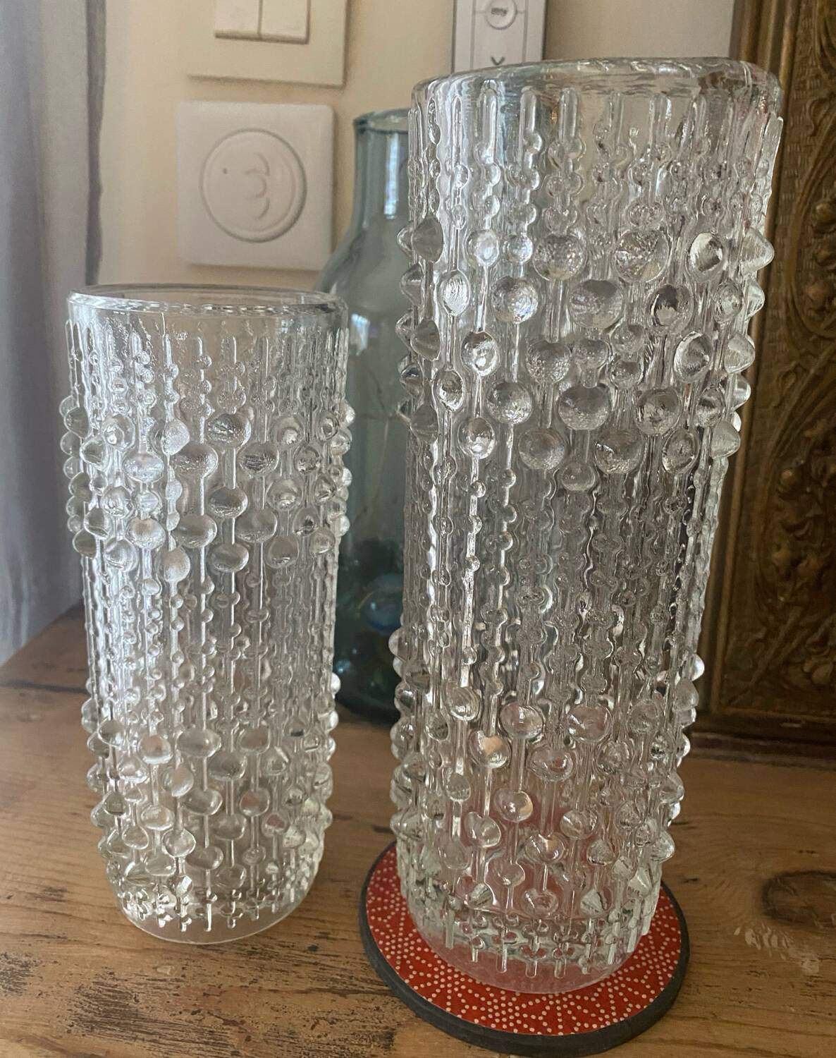 2 Pressed Crystal Roller Vases