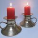 Pair of vintage solid brass hand candlesticks