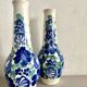 Lot of large Polish ceramic vases with hand-painted blue floral decoration