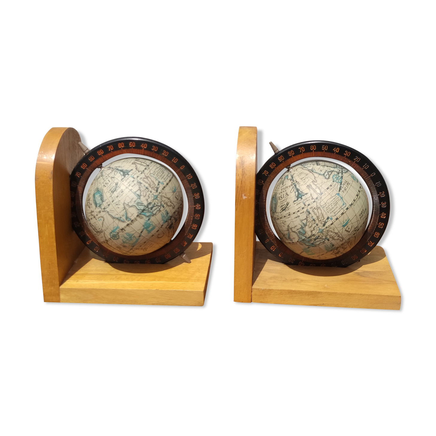 Pair of greenhouses vintage wooden books world map