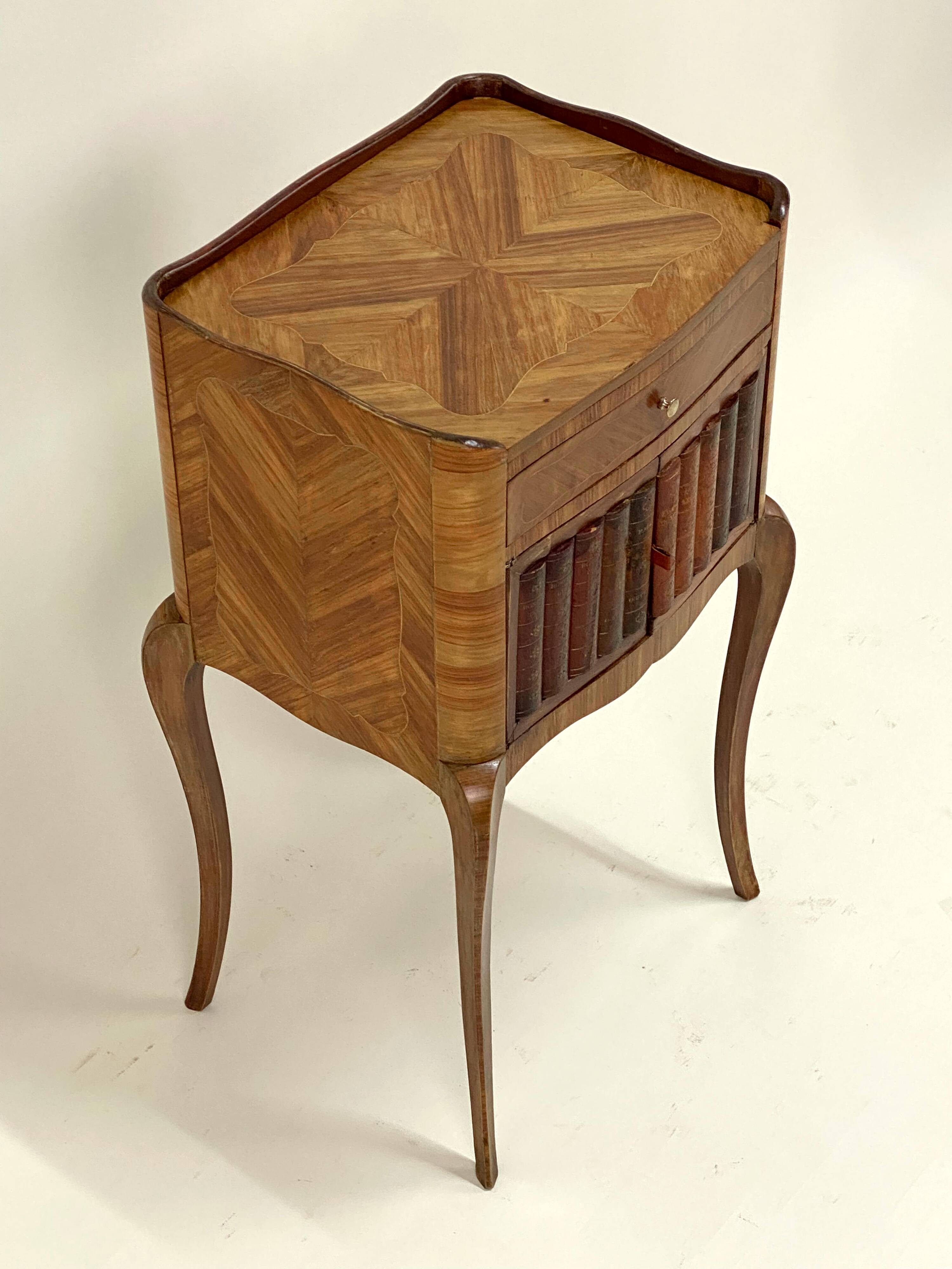 Antique Louis XV Style Bedside Table - Wood & Leather