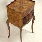 Ancien Chevet Table de Nuit Style Louis XV - Bois & Cuir