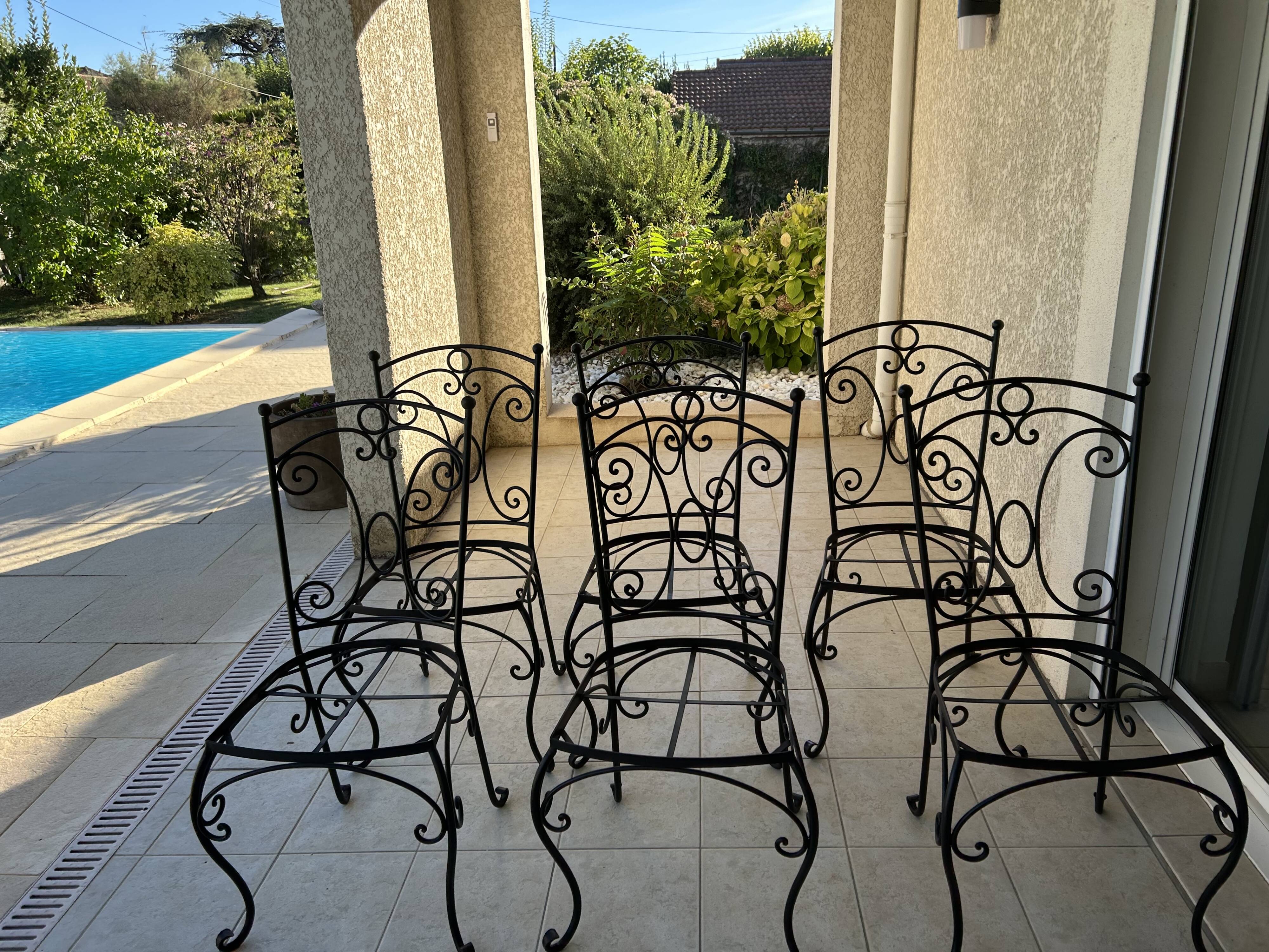 lot 6 chaises en fe forgé