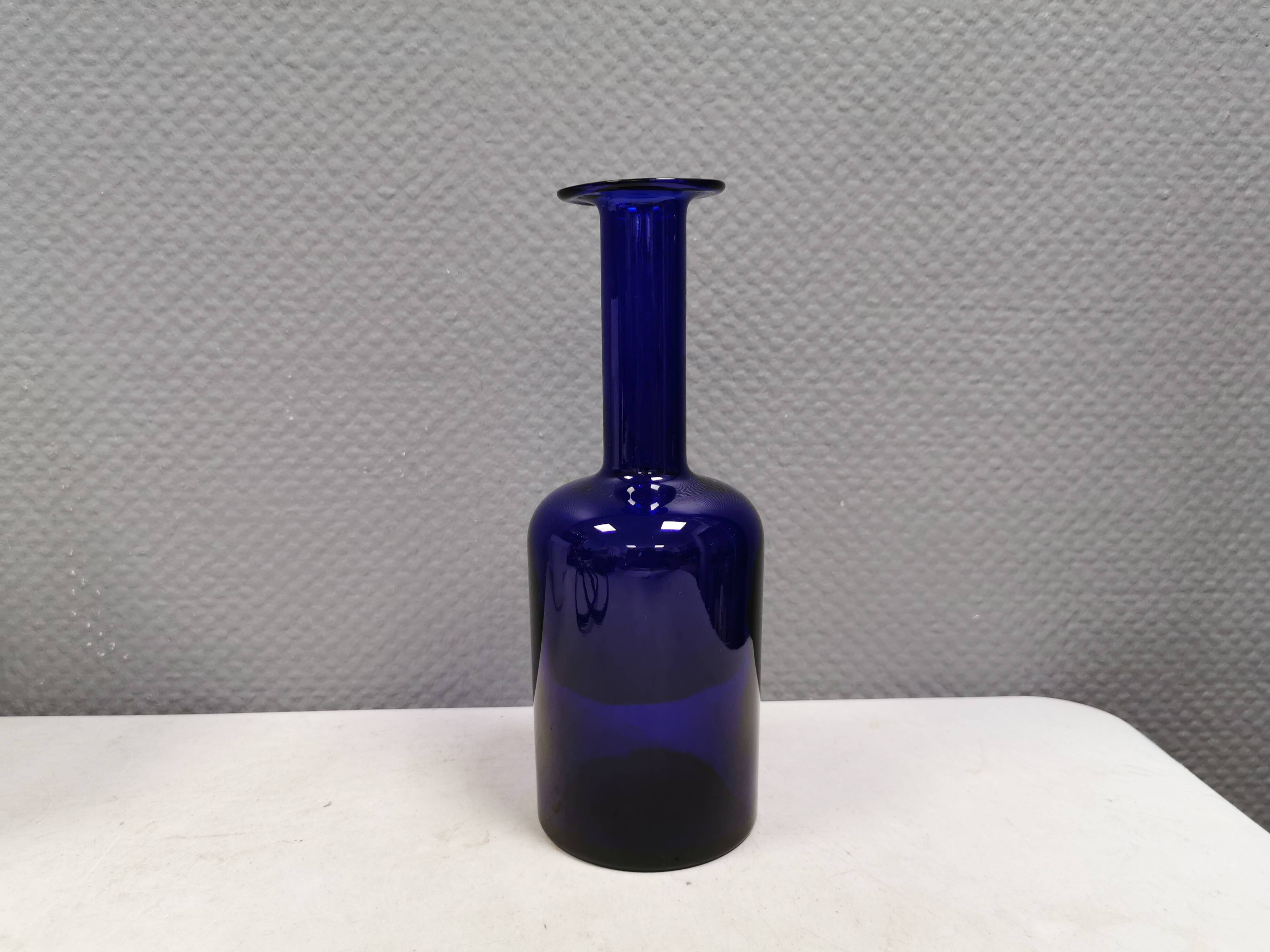 Huge blue glass vase by Otto Brauer for Holmegaard Denmark 1960s