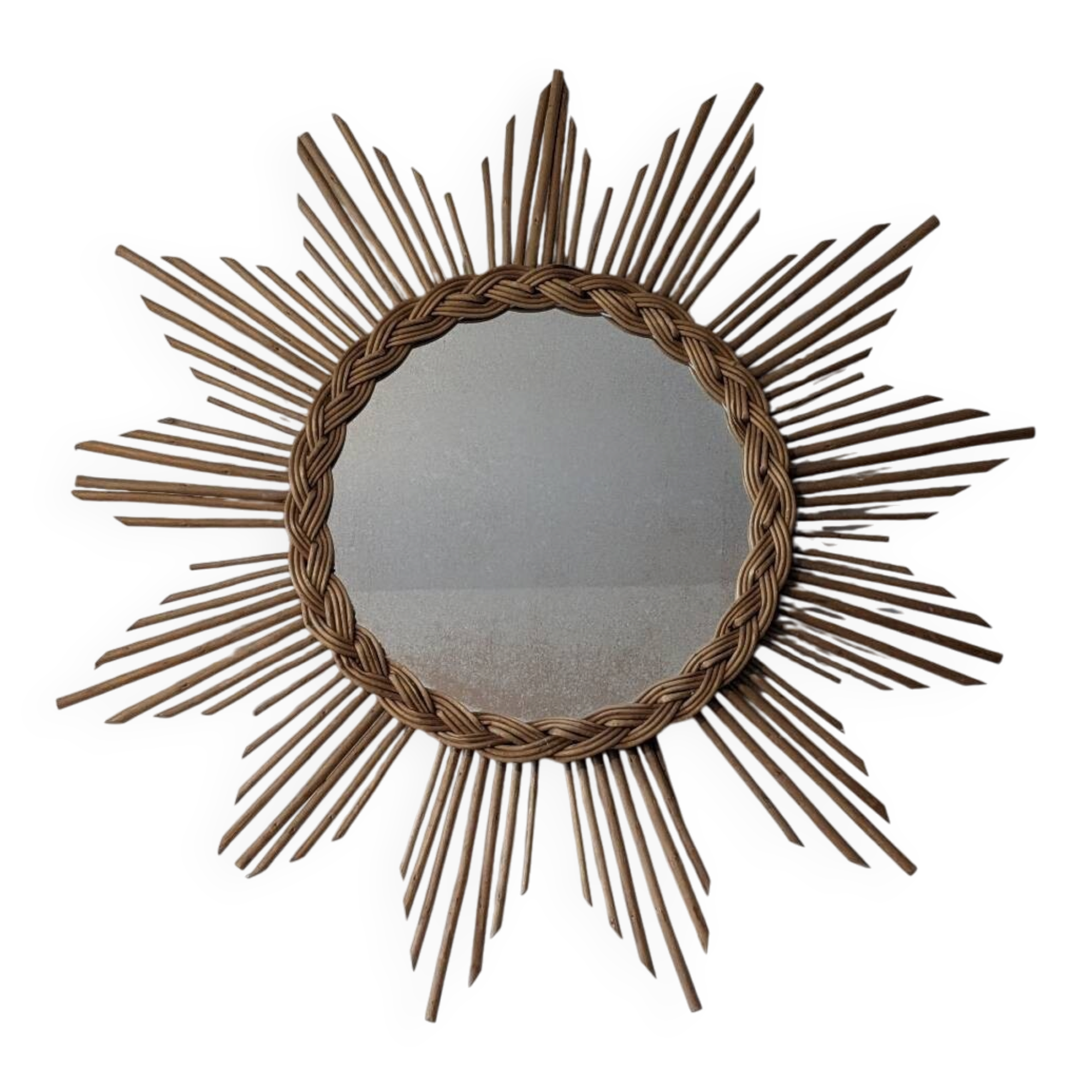 Miroir soleil en rotin
