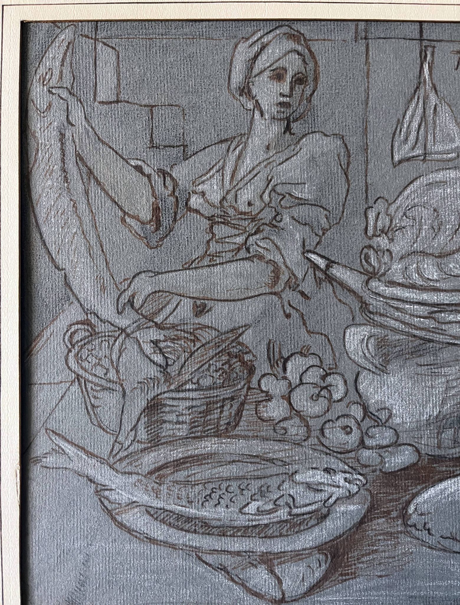 Tableau Drawing "Animated Kitchen Scene" After Jeremias van Winghe