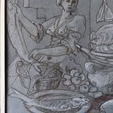 Painting Drawing "Animated Kitchen Scene" After Jeremias van Winghe