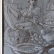 Tableau Drawing "Animated Kitchen Scene" After Jeremias van Winghe