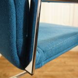 Cantilever chair with chrome metal armrests & blue wool