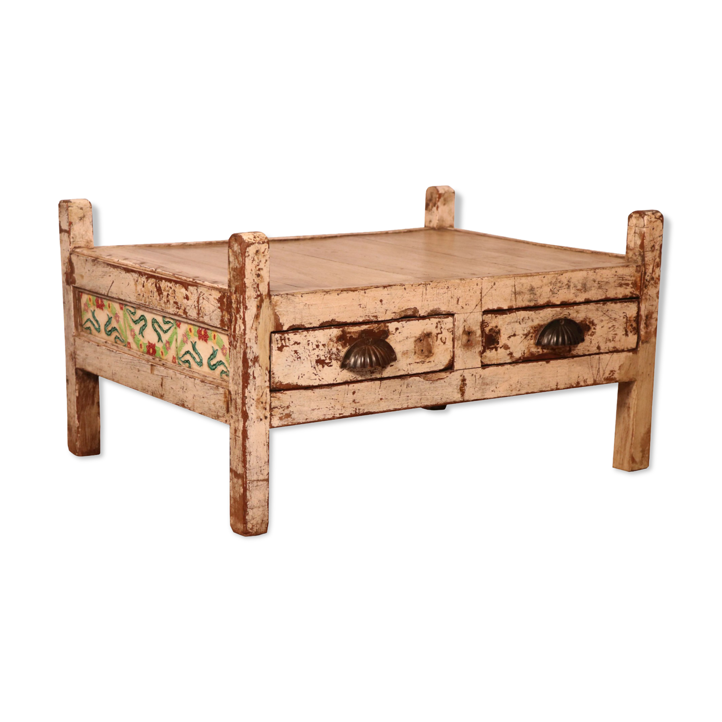 Old Burmese teak trade table original ecru patina