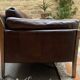 Scandinavian right sofa, vintage design, leather and wood