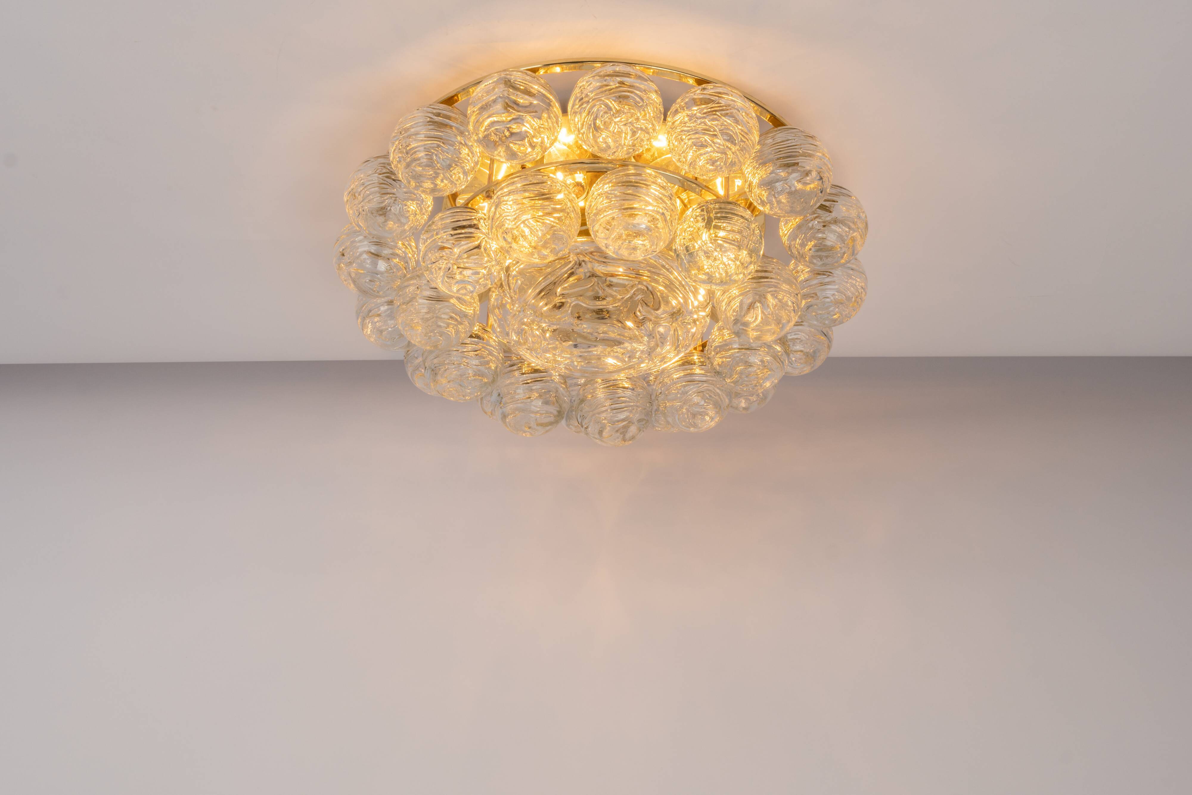 Spectacular Sputnik Flush Mount Glass Snow Balls by Doria, Germany, 1970s