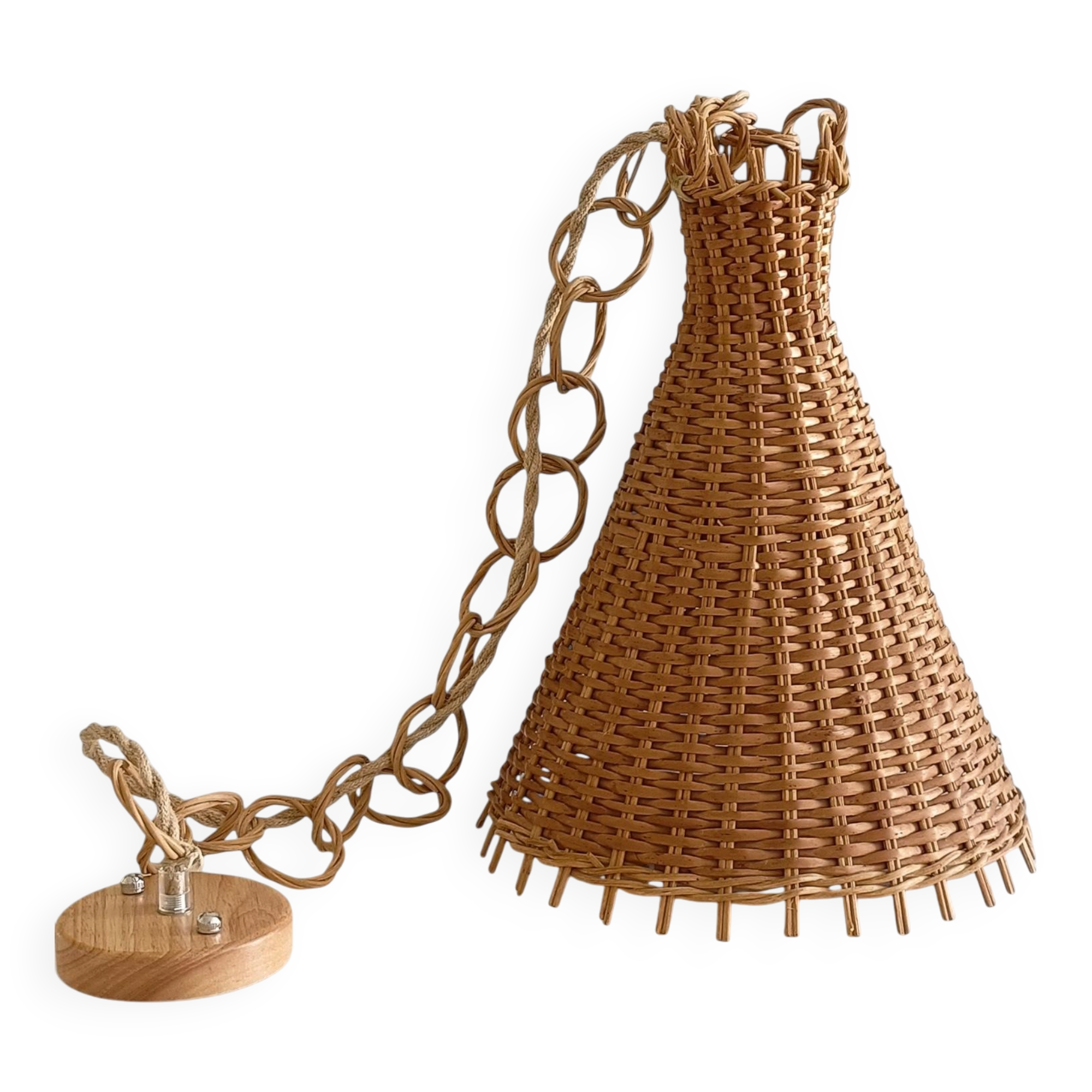 Rustic Midcentury Wicker Pendant Lamp, Spain, 1950s